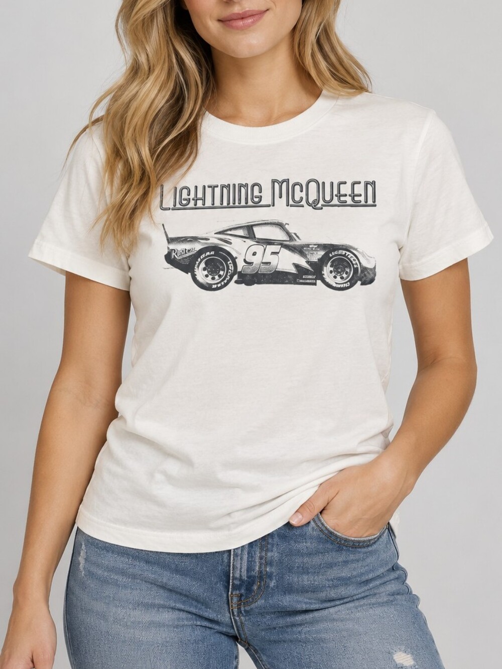 Disney Pixar Cars Lightning McQueen Off White Short Sleeve Graphic Tee